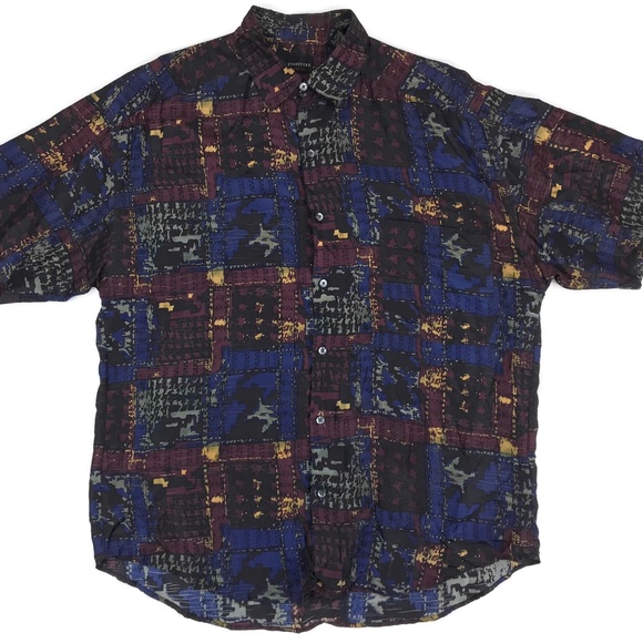 Vintage Structure Hawaiian Silk Shirt Sz L Aztec - Picture 2 of 8